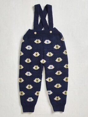 Oeuf Evil Eyes Suspender Pants Alpaca Toddler Sweater Knit Jogger Overalls 6-12